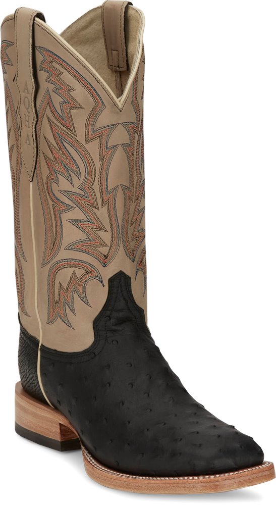 AQ8042 Justin Doc Bar Midnight Black Full Quill Ostrich Boot