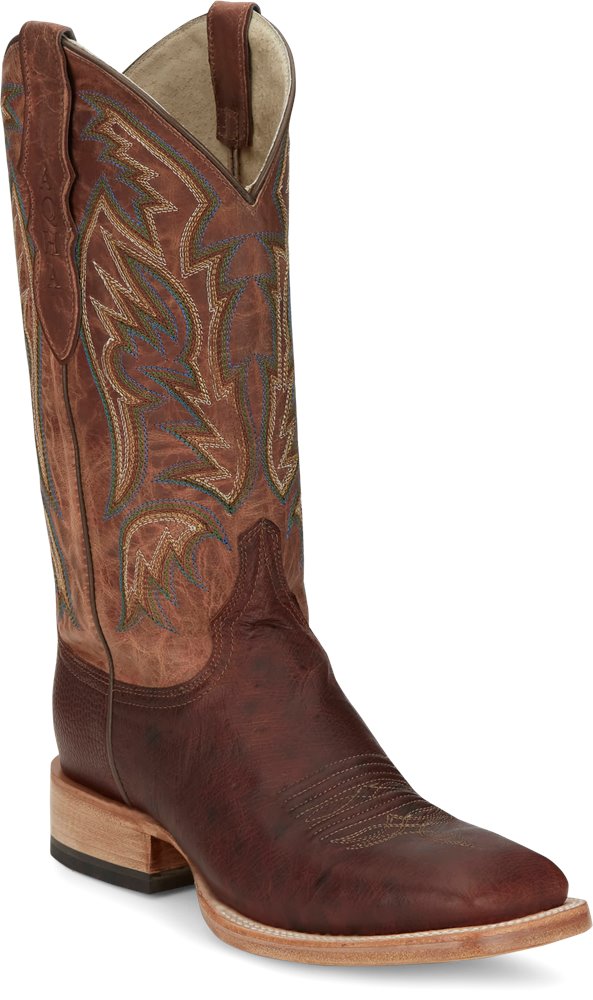 AQ8141 Justin Three Bars Brandy SM Ostrich Boot