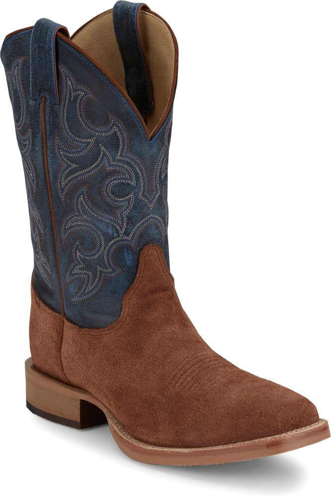 BR385 Justin Fergus Golden Oak Roughout Boot with Royal Blue Cowhide