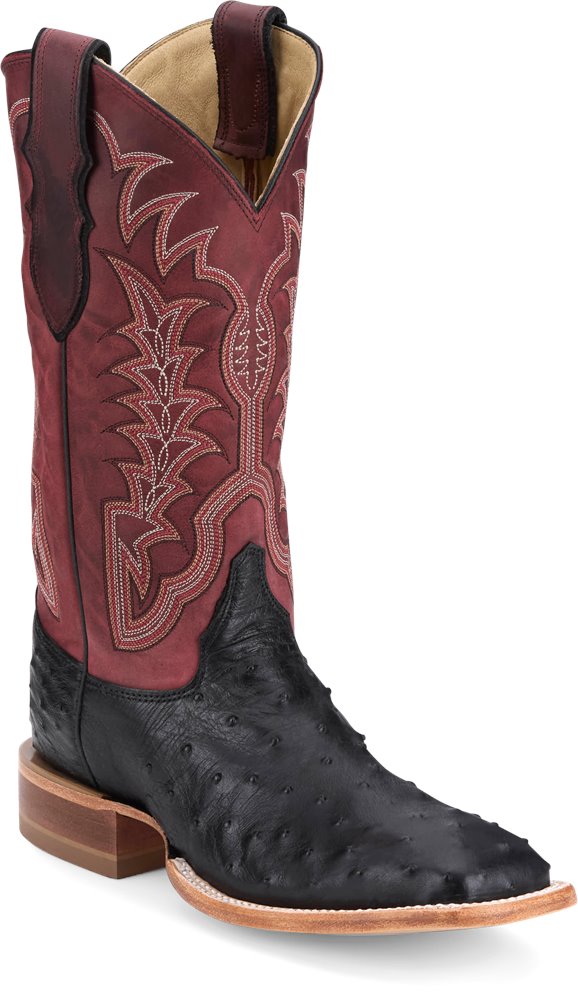 JE8171 Justin Chisolm Black Full Quill Ostrich Boot