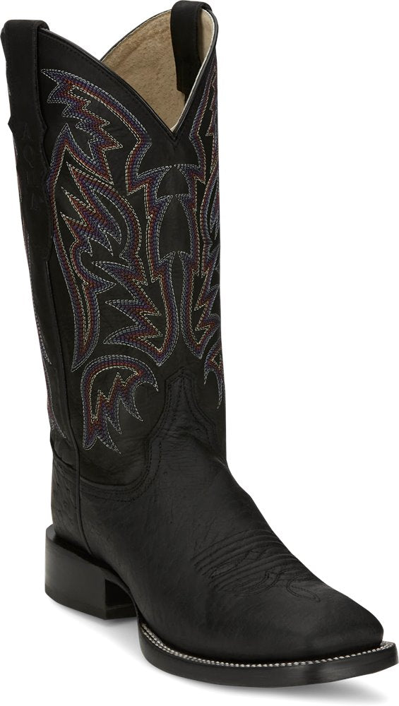 AQ8142 Justin Three Bars Black SM Ostrich Boot