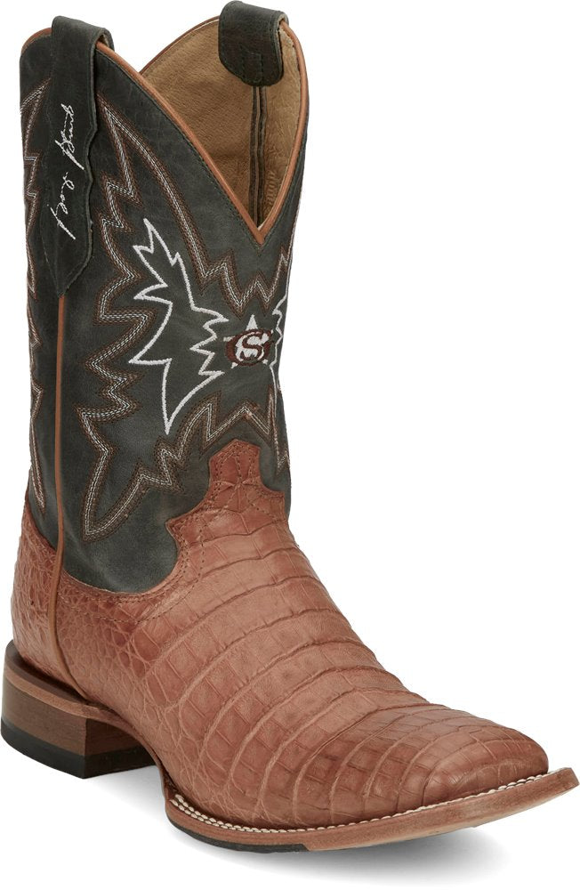 GR5706 Justin Haggard Vintage Tan Caiman with Soft Green Cowhide Boot
